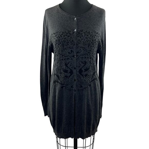 ALDO MARTINS Black Cotton Cashmere Jacquard Long Sleeve Button-Down Cardigan 12 - Picture 1 of 12